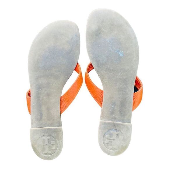 Tory Burch Thora Orange Leather Flip Flop Sandals Womens Size 11 - Picture 4 of 7